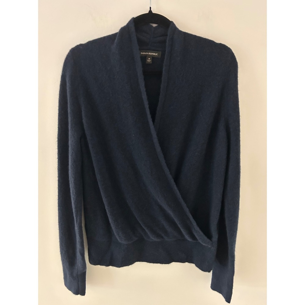 Banana Republic Navy Blue Wool Blend Surplice Wrap Crossover Sweater Womens M